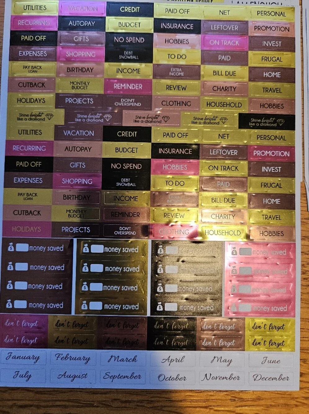 Decorative Planner Sticker Sheet - Pink, Gold, Black